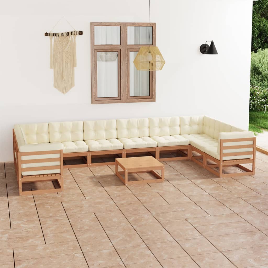 vidaXL 11-tlg. Garten-Lounge-Set mit Kissen Honigbraun Massivholz