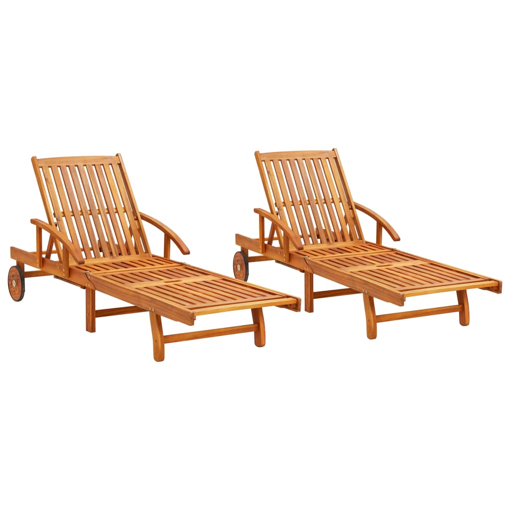 Sun Loungers 2 Piece Solid Acacia Wood