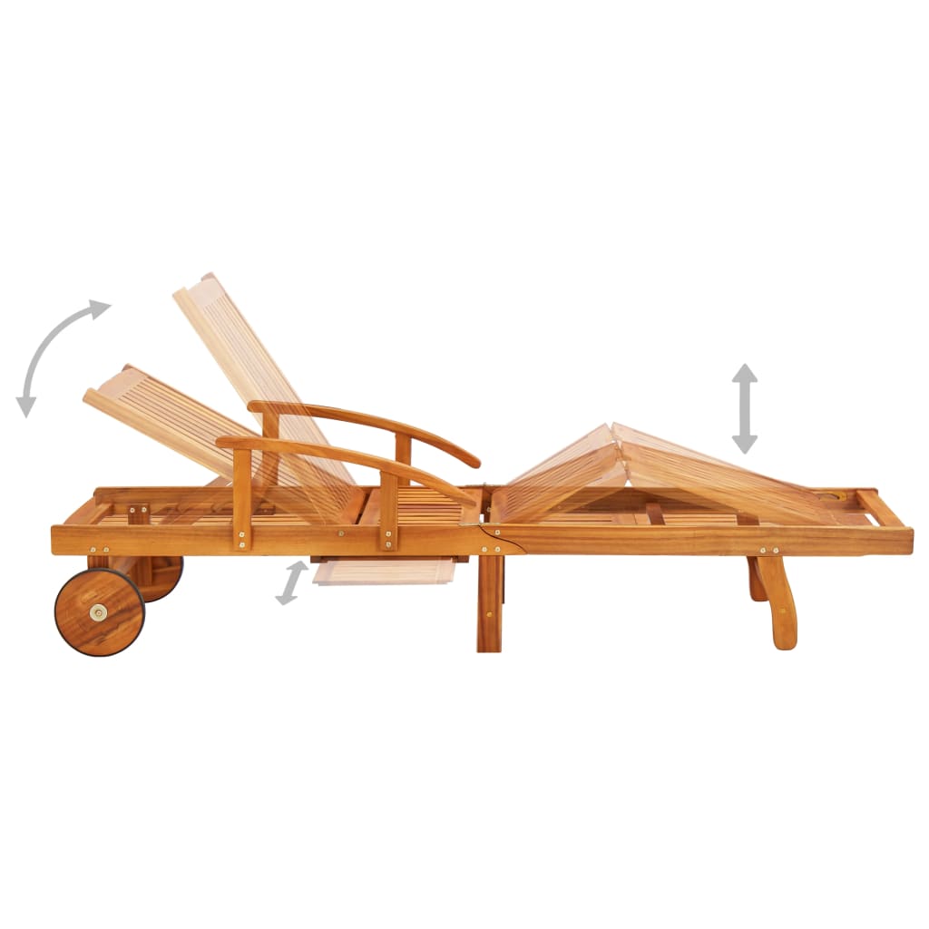 Leżaki z poduszkami i stolikiem, 2 szt., lite drewno akacjowe