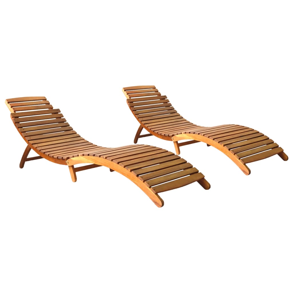 Sun Loungers 2 Piece Solid Acacia Wood