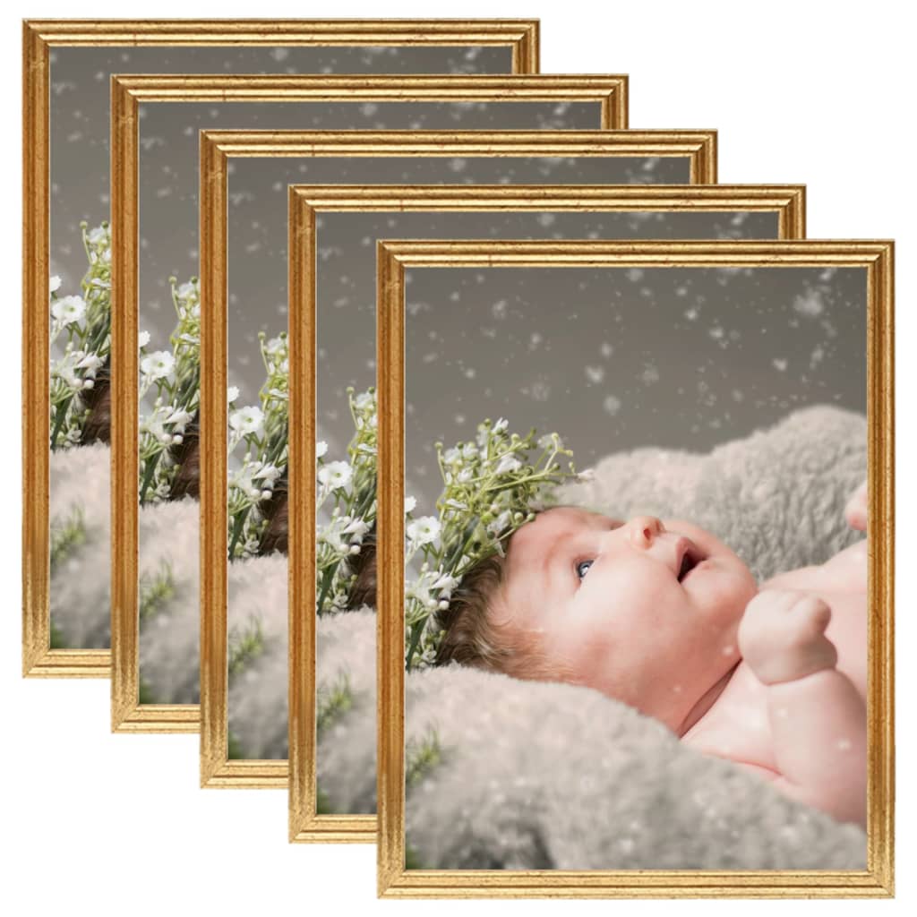 vidaXL Rame foto colaj pentru masă, 5 buc., auriu, 13x18 cm, MDF