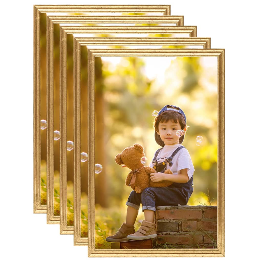 vidaXL Rame foto colaj pentru perete, 5 buc. auriu 42x59,4 cm, MDF