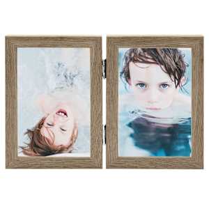 vidaXL Fotolijst tweeluik 2x(13x18 cm) lichtbruin
