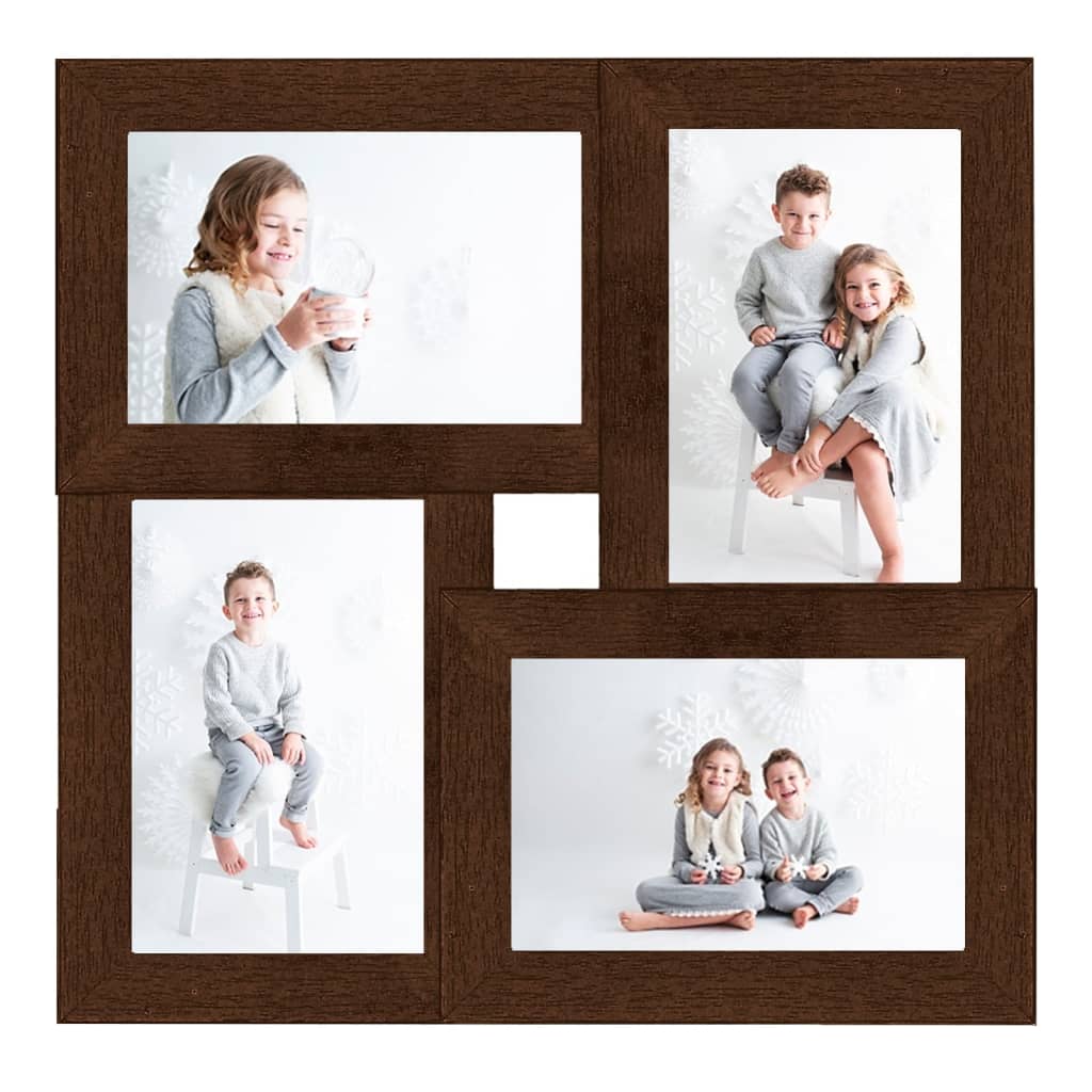 vidaXL Ramă foto colaj, maro închis, 4x (13x18 cm) foto, MDF