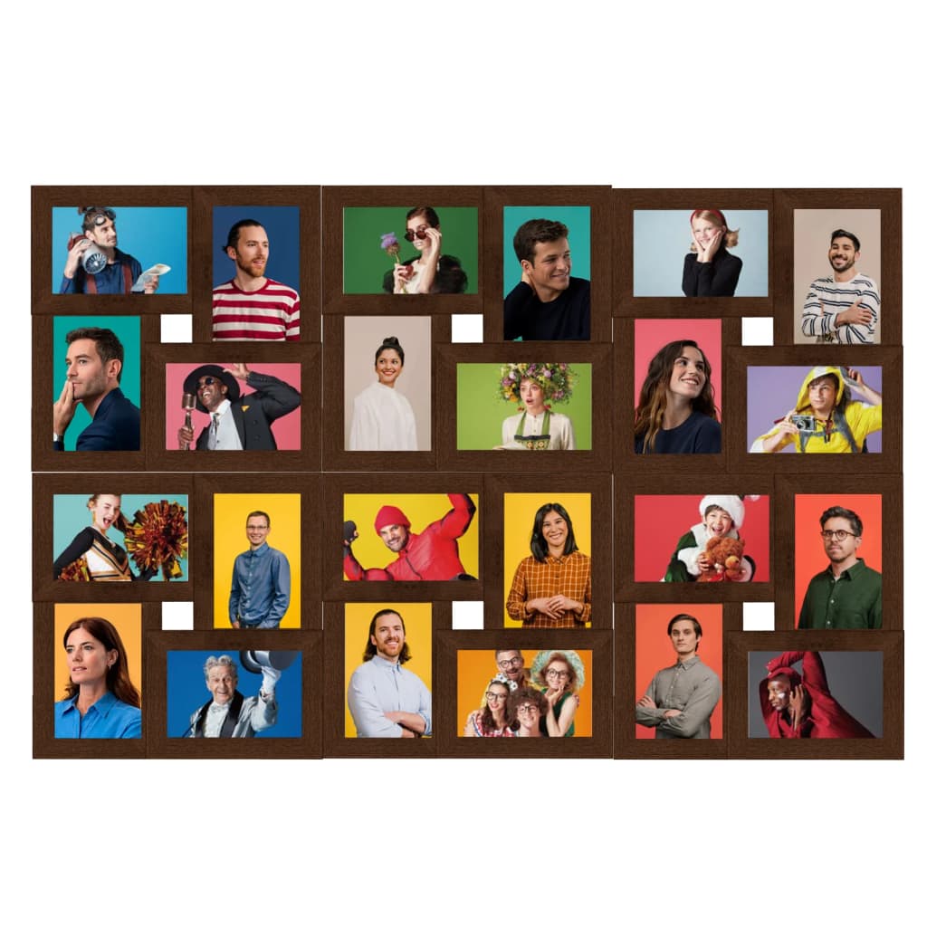 vidaXL Kolážový fotorámik na 24 fotiek (10x15 cm) tmavohnedý MDF