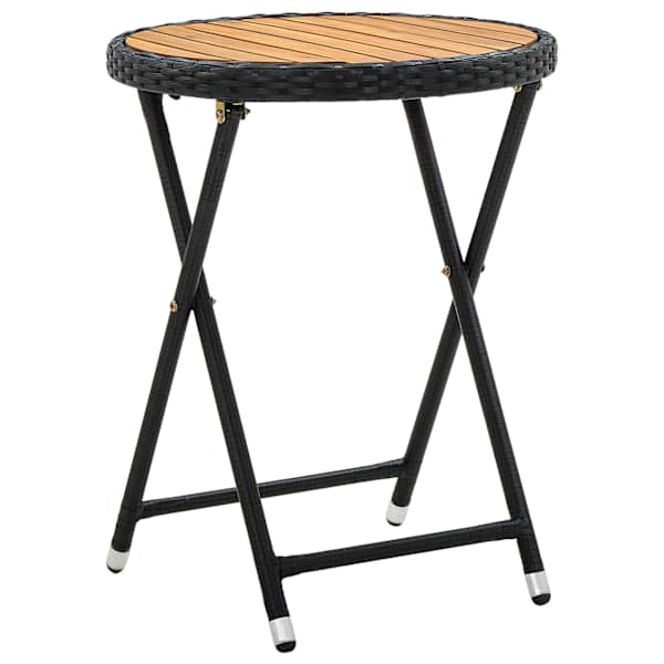vidaXL teelaud, must, 60 cm, pol&uuml;rotang, akaatsiapuit