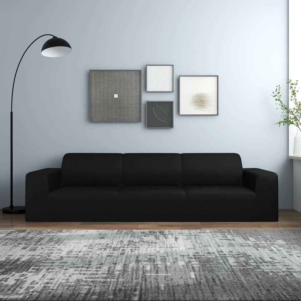 vidaXL Husă elastică pentru canapea cu 4 locuri poliester jersey negru Canapea imagine model 2022