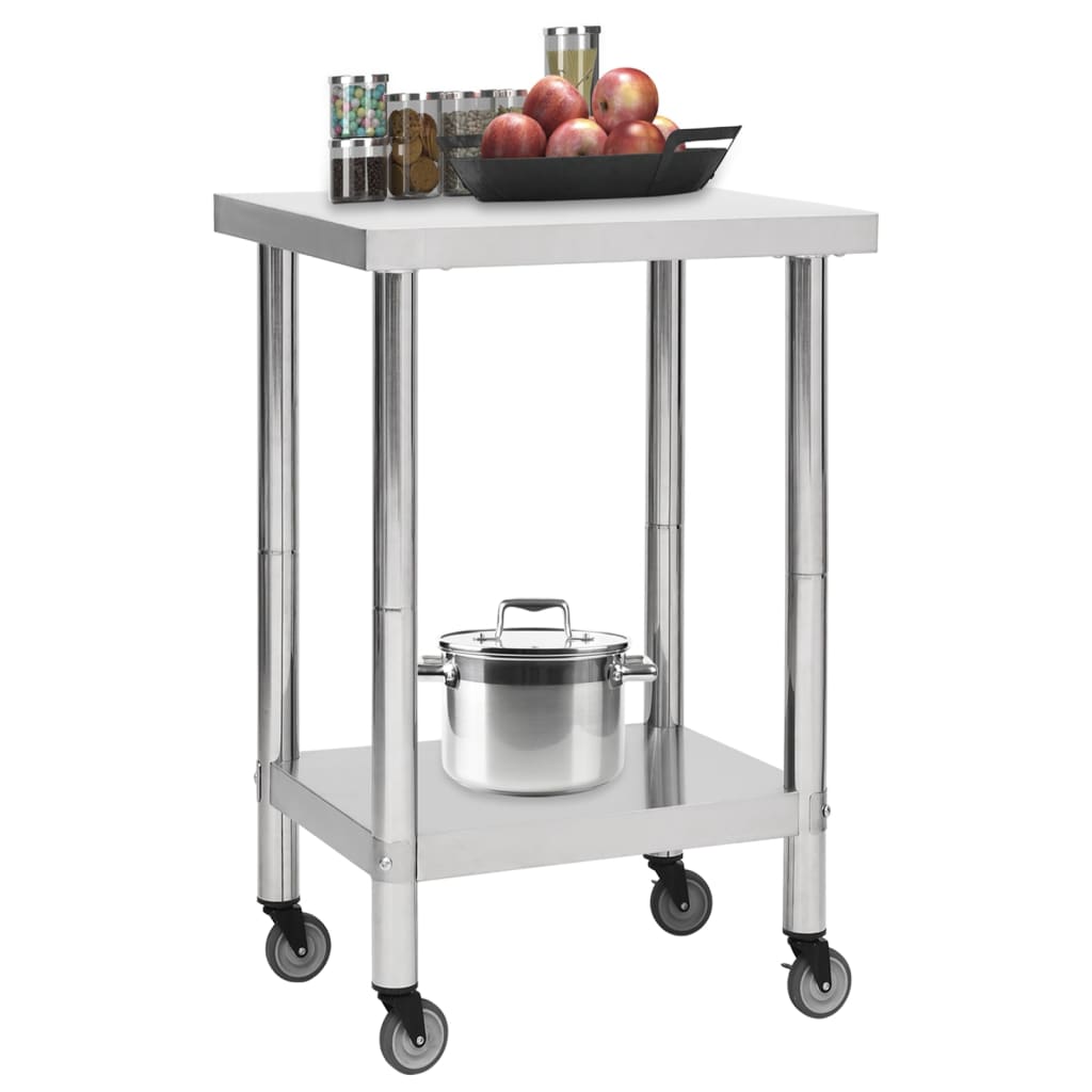 vidaXL Keukenwerktafel met wielen 60x60x85 cm roestvrij staal afbeelding