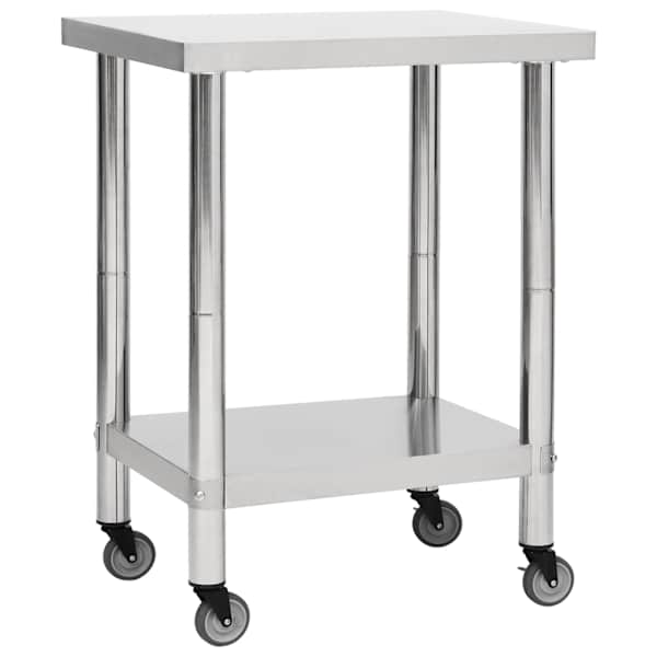 vidaXL k&ouml;&ouml;gi t&ouml;&ouml;laud ratastega, 80x30x85 cm, roostevaba teras