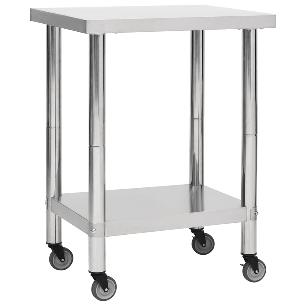 vidaXL arbejdsbord med hjul til køkken 80x45x85 cm rustfrit stål