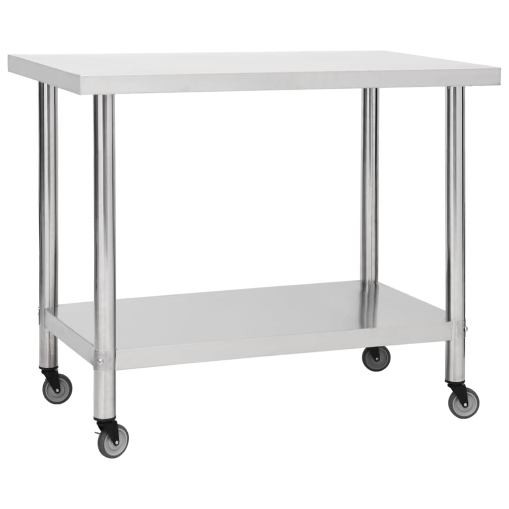 Image of vidaXL Kitchen Work Table with Wheels 100x30x85 cm Stainless Steel