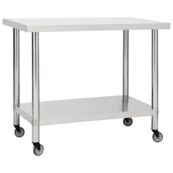 vidaXL k&ouml;&ouml;gi t&ouml;&ouml;laud ratastega, 100x45x85 cm, roostevaba teras