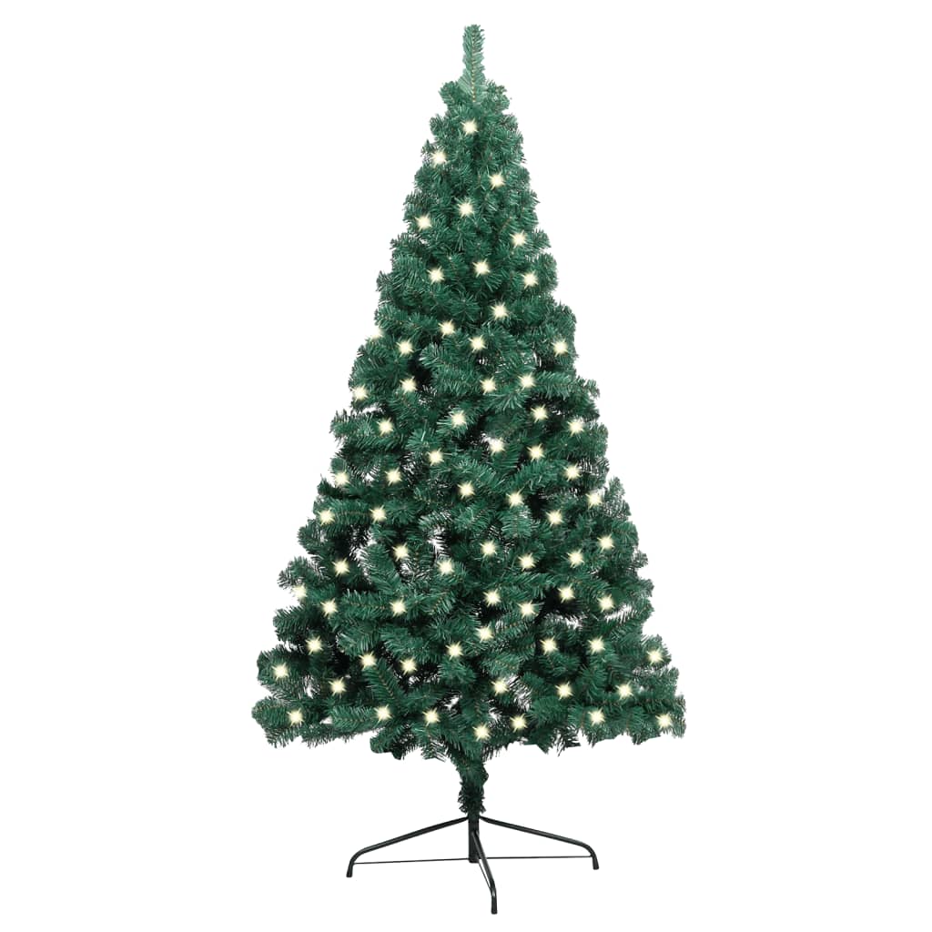 vidaXL kunstigt halvt juletræ med LED og juletræsfod 120 cm PVC grøn