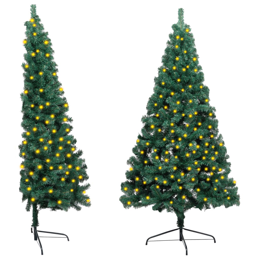 vidaXL kunstigt halvt juletræ med LED og juletræsfod 210 cm PVC grøn