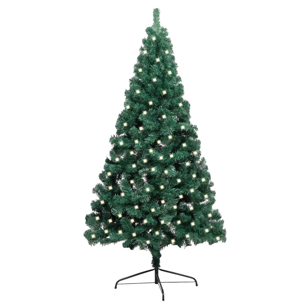 vidaXL kunstigt halvt juletræ med LED og juletræsfod 240 cm PVC grøn
