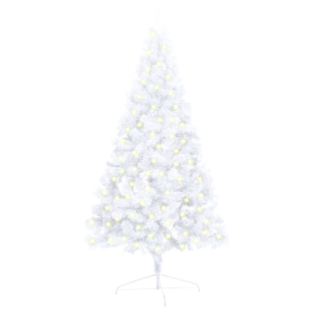 vidaXL kunstigt halvt juletræ med LED og juletræsfod 120 cm PVC hvid