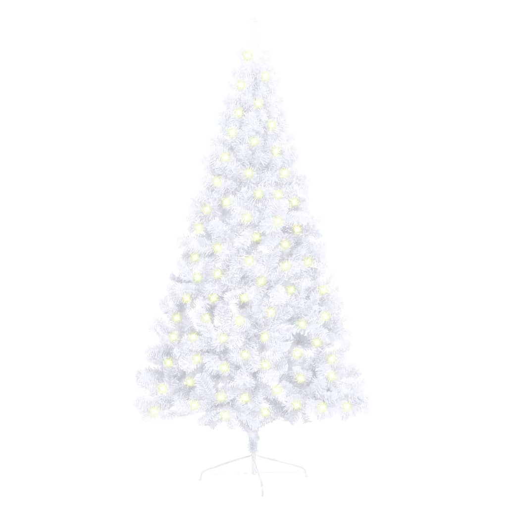 vidaXL kunstigt halvt juletræ med LED og juletræsfod 150 cm PVC hvid