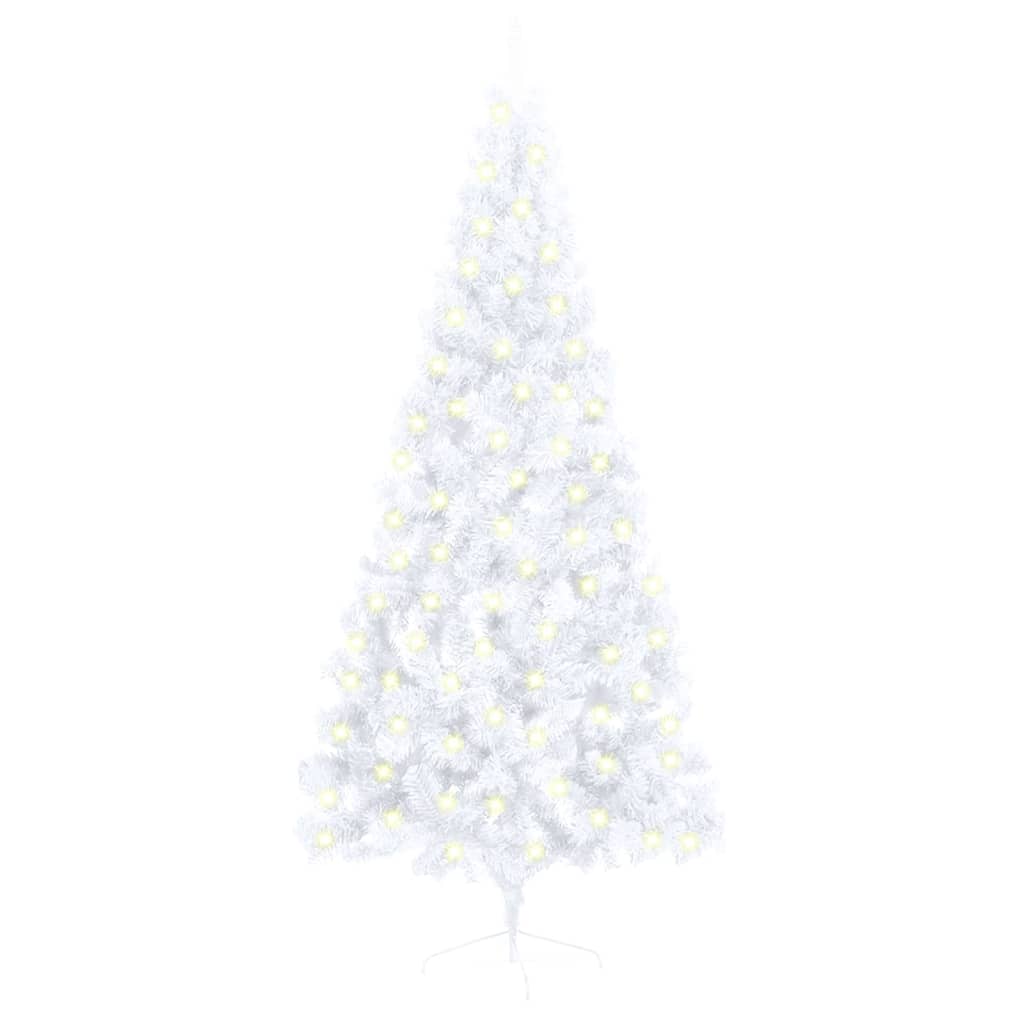 vidaXL kunstigt halvt juletræ med LED og juletræsfod 180 cm PVC hvid