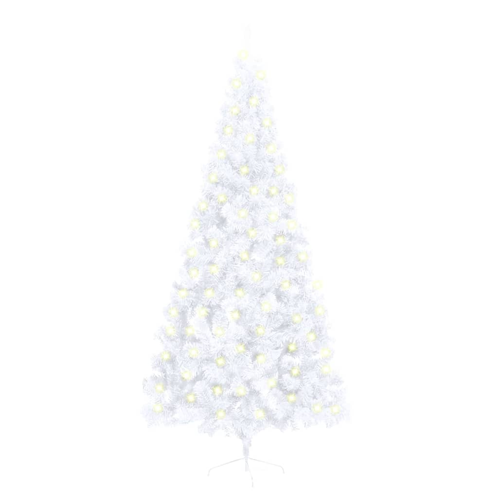 vidaXL kunstigt halvt juletræ med LED og juletræsfod 210 cm PVC hvid