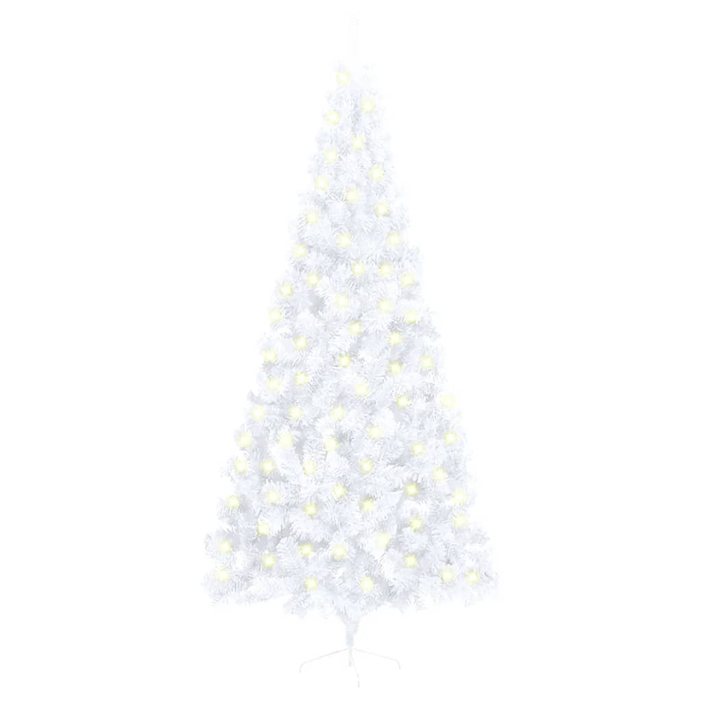 vidaXL Brad de Crăciun artificial jumătate LED&suport, alb, 240 cm PVC