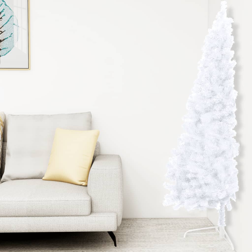 vidaXL Kunstkerstboom met verlichting half standaard 240 cm PVC wit