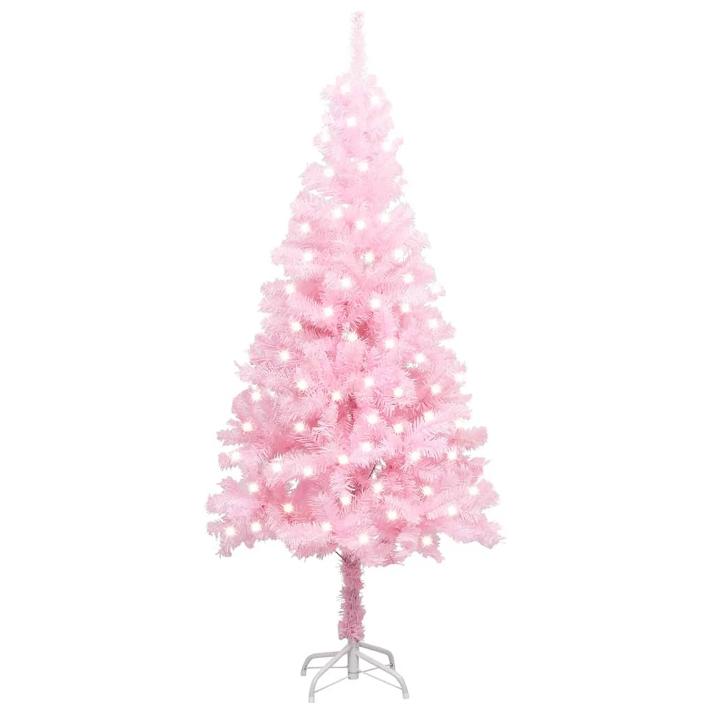 vidaXL Tekojoulukuusi LED-valoilla ja jalustalla pinkki 120 cm PVC