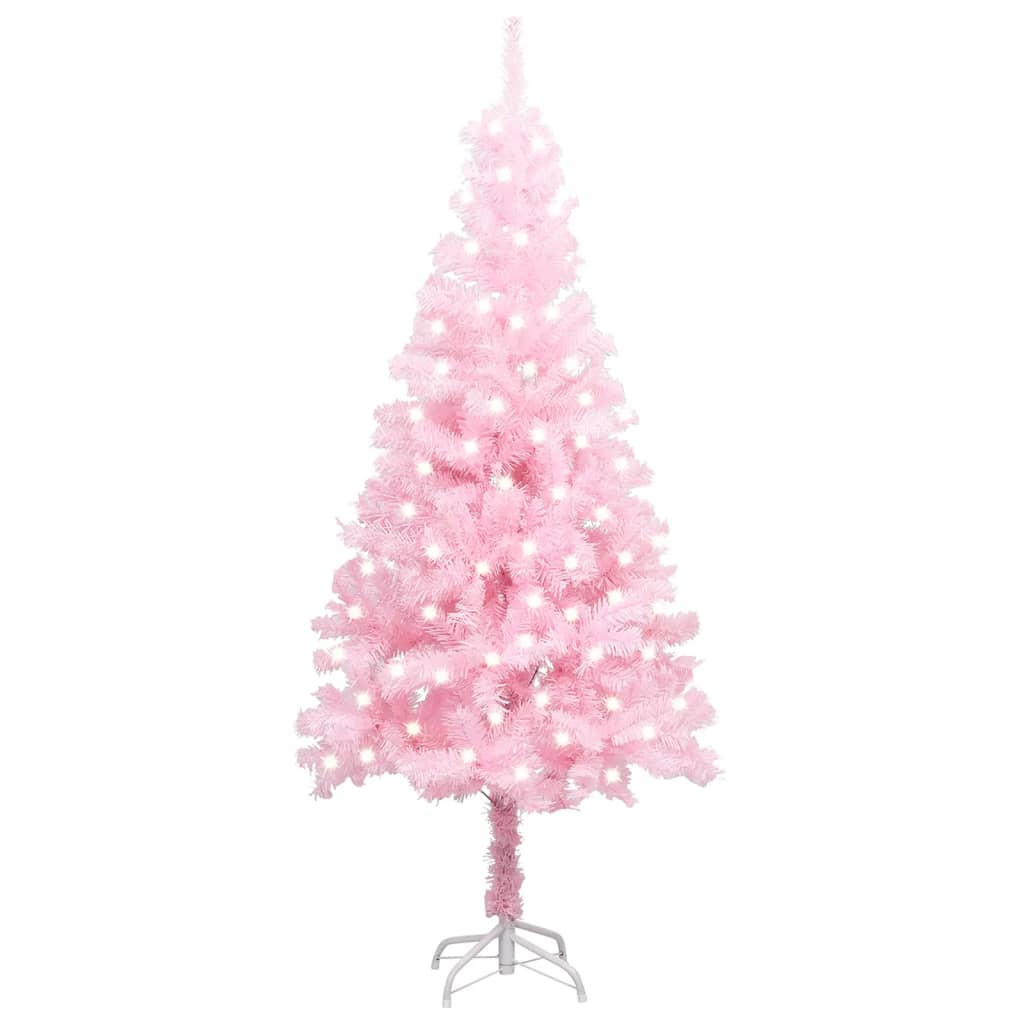 vidaXL kunstigt juletræ med lys og juletræsfod 120 cm PVC lyserød