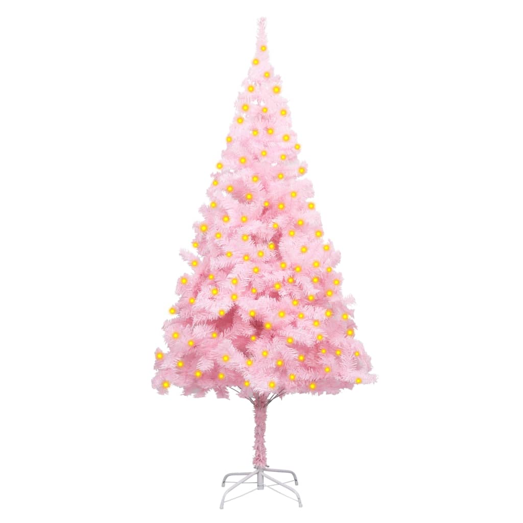 Image of vidaXL Artificial Pre-lit Christmas Tree with Stand Pink 180 cm PVC