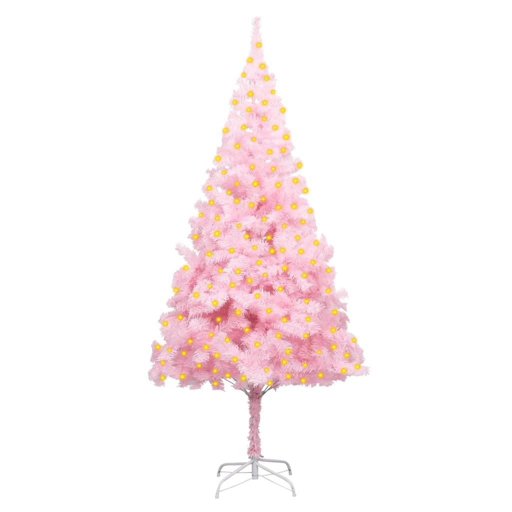 vidaXL Brad de Crăciun artificial LED-uri&suport roz 210 cm PVC
