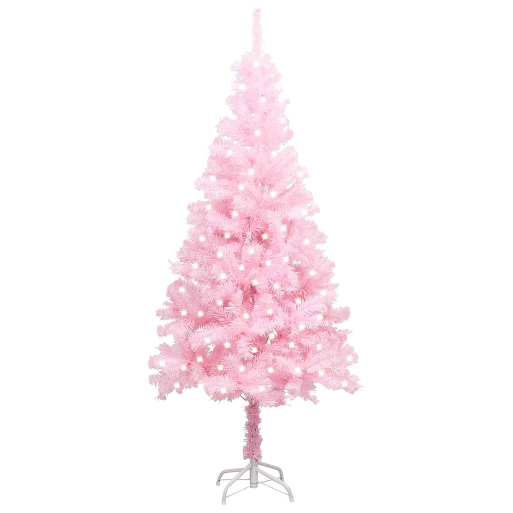 vidaXL kunstigt juletræ med LED og juletræsfod 240 cm PVC lyserød