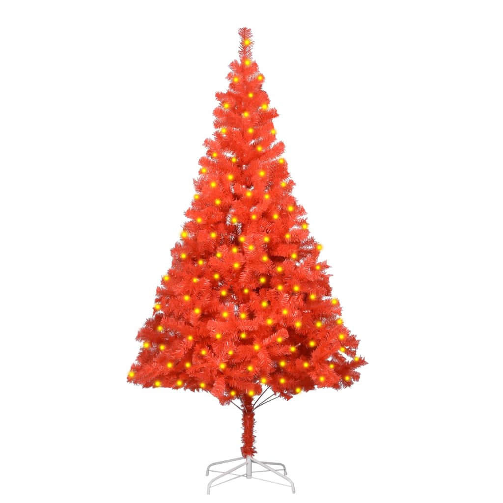 vidaXL Pom de Crăciun artificial cu LED&suport, roșu, 180 cm, PVC