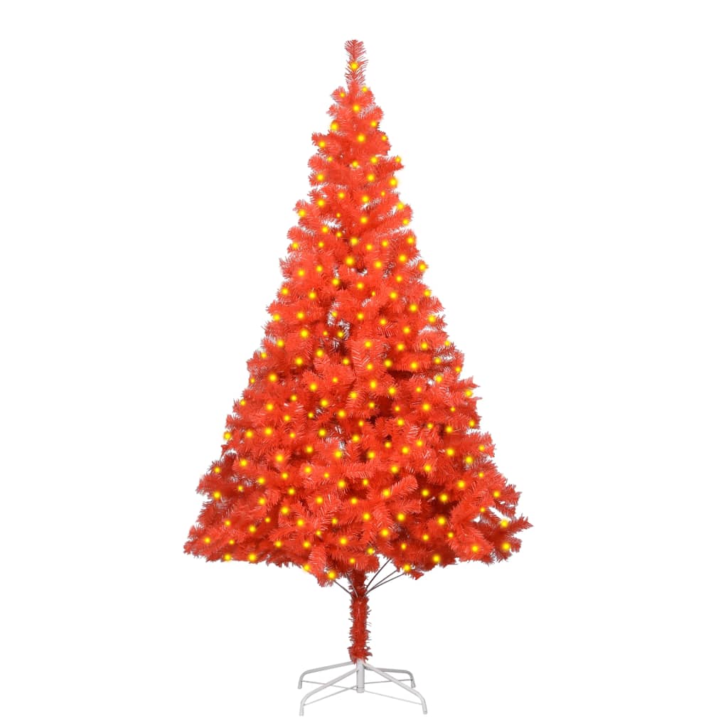 Umělý vánoční strom s LED diody a stojanem červený 210 cm PVC