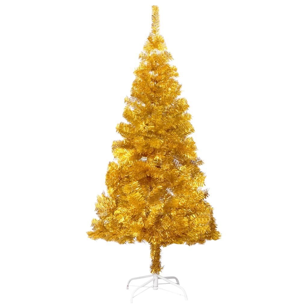 vidaXL Árbol de Navidad preiluminado con luces y soporte dorado 120 cm