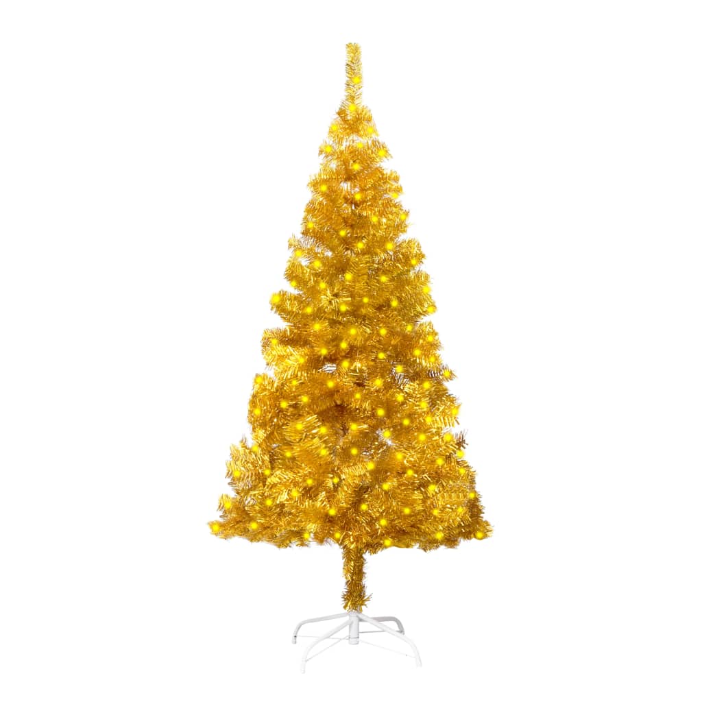 vidaXL kunstigt juletræ med LED og juletræsfod 150 cm PVC guldfarvet