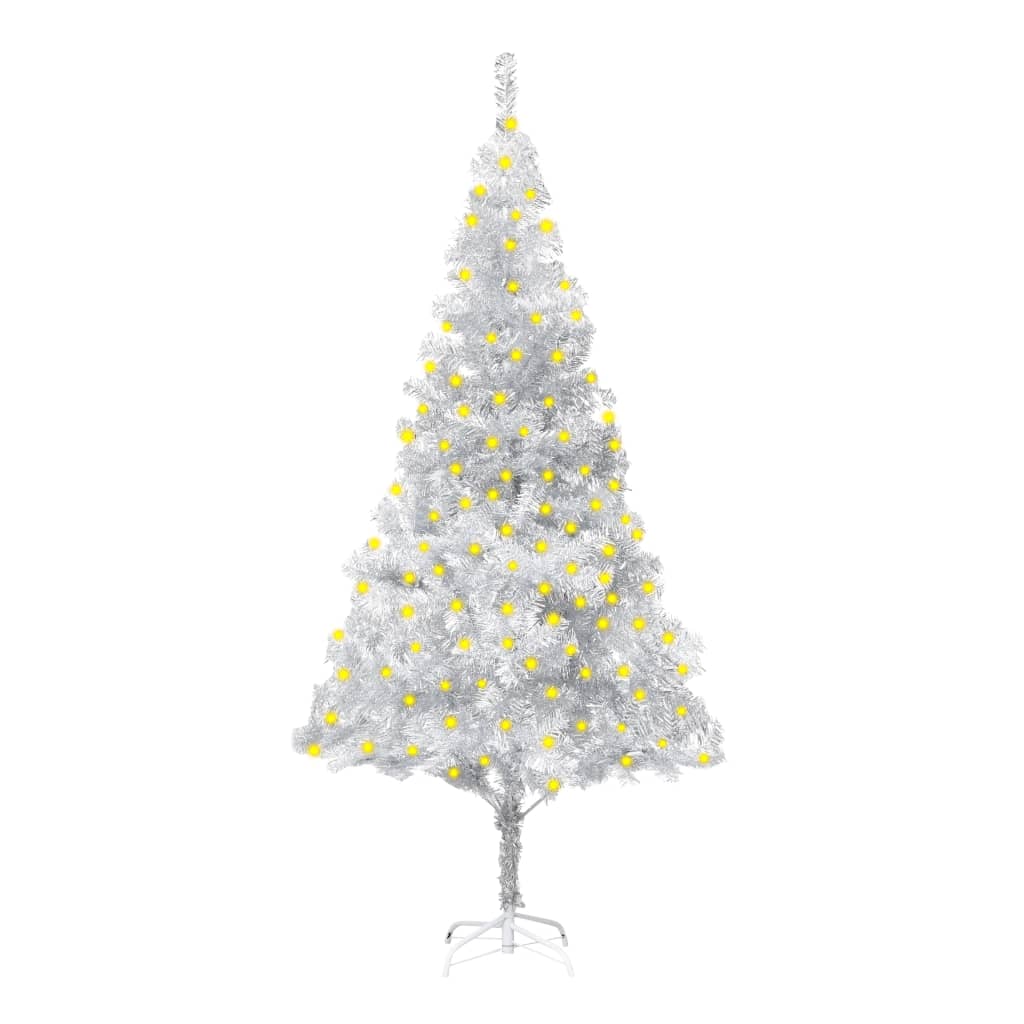 vidaXL kunstigt juletræ med LED og juletræsfod 180 cm PET sølvfarvet