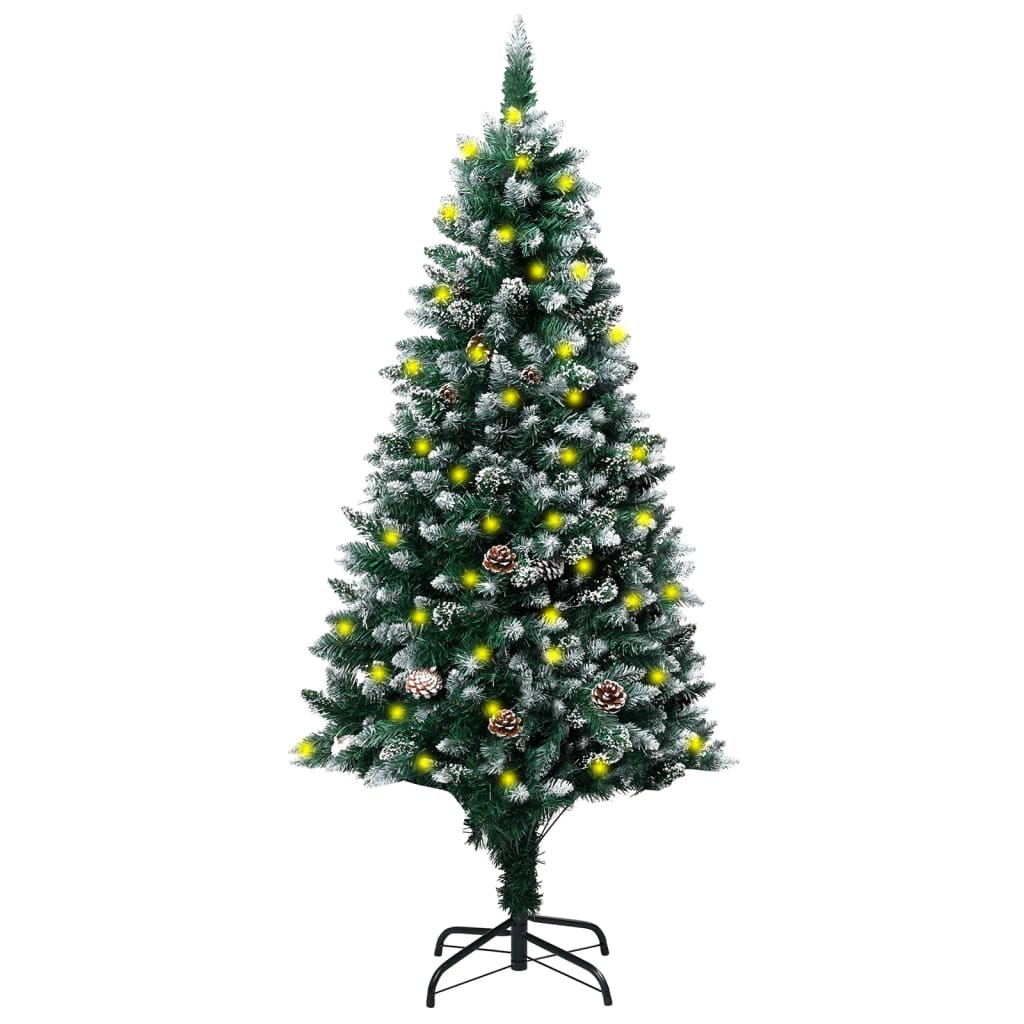 vidaXL Brad de Crăciun artificial, LED&conuri pin&zăpadă albă, 150 cm