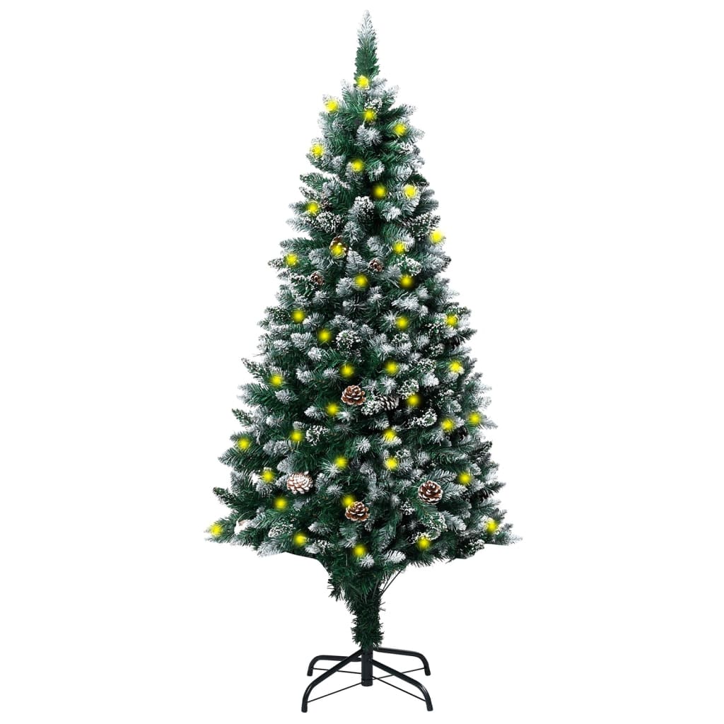 vidaXL Brad de Crăciun artificial, LED&conuri pin&zăpadă albă, 180 cm