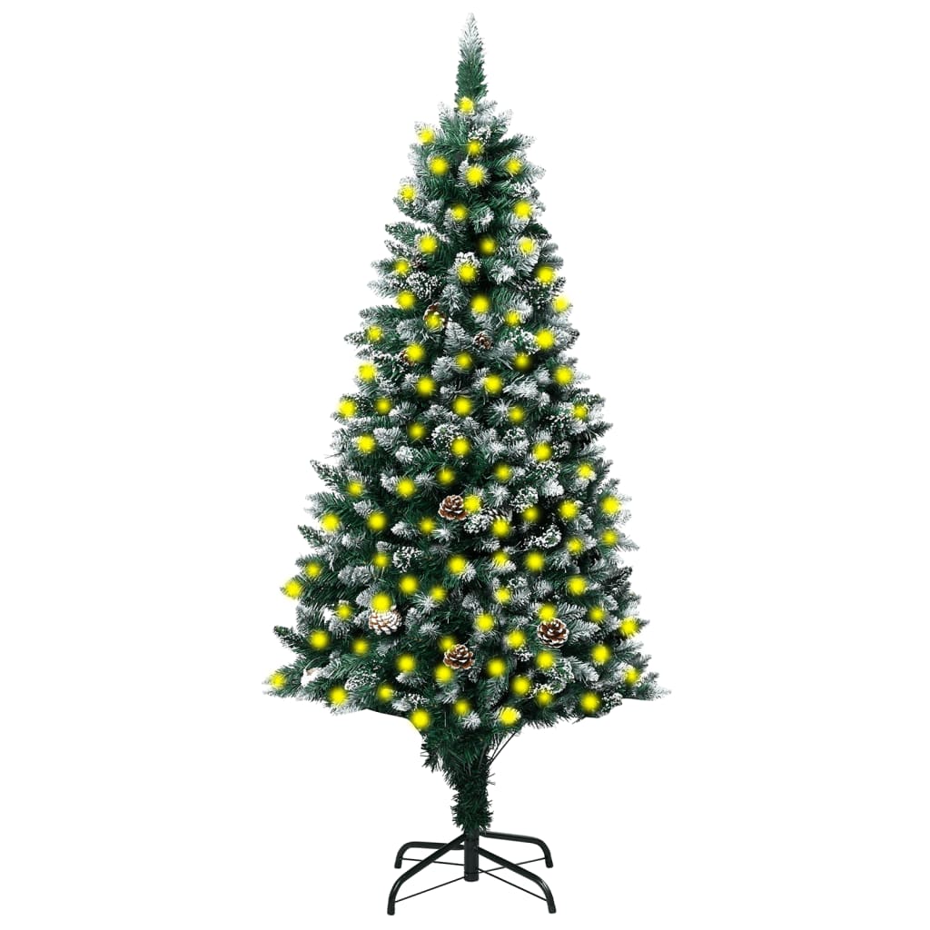 Umělý vánoční stromeček s LED diody a šišky a bílý sníh 210 cm