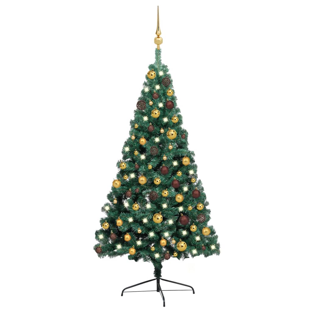 vidaXL Kunstkerstboom met LED’s en kerstballen half 120 cm groen