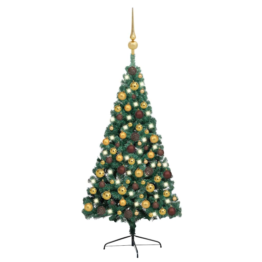 vidaXL Künstlicher Halb-Weihnachtsbaum Beleuchtung Kugeln Grün 150 cm