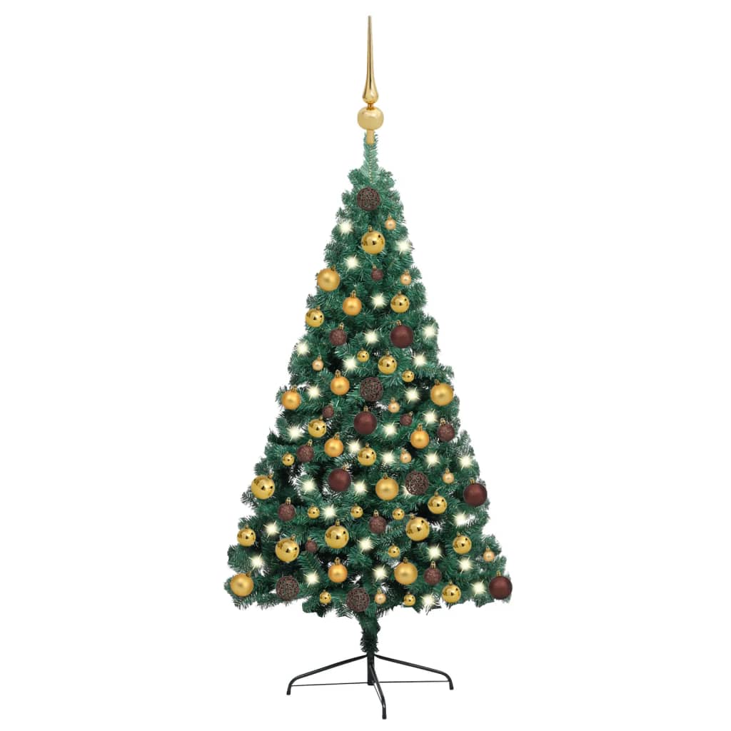 Künstlicher Halber Weihnachtsbaum mit LEDs & Kugeln Grün 180 cm kaufen