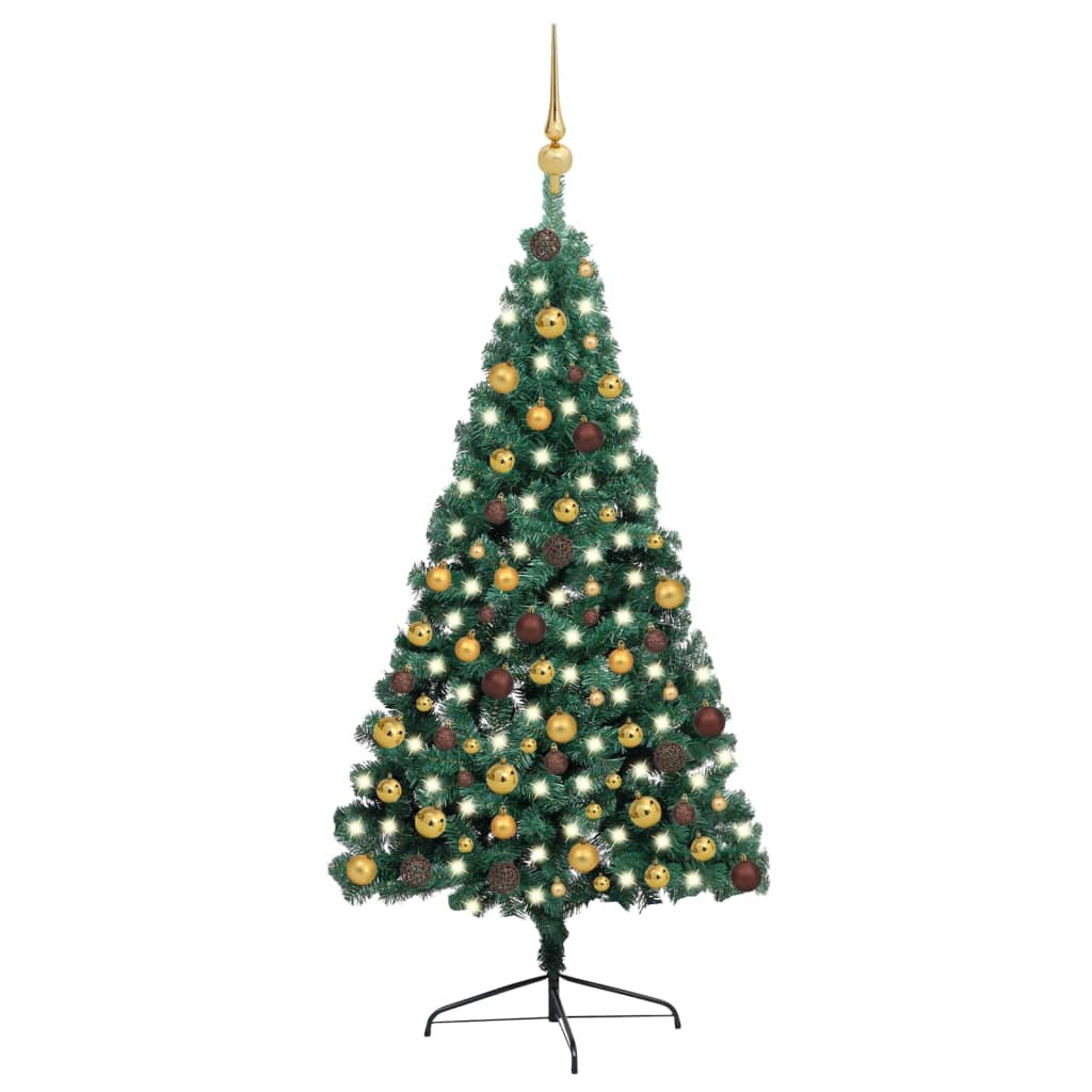 Umělý vánoční půl stromek s LED diodami a sadou koulí zelený 210 cm