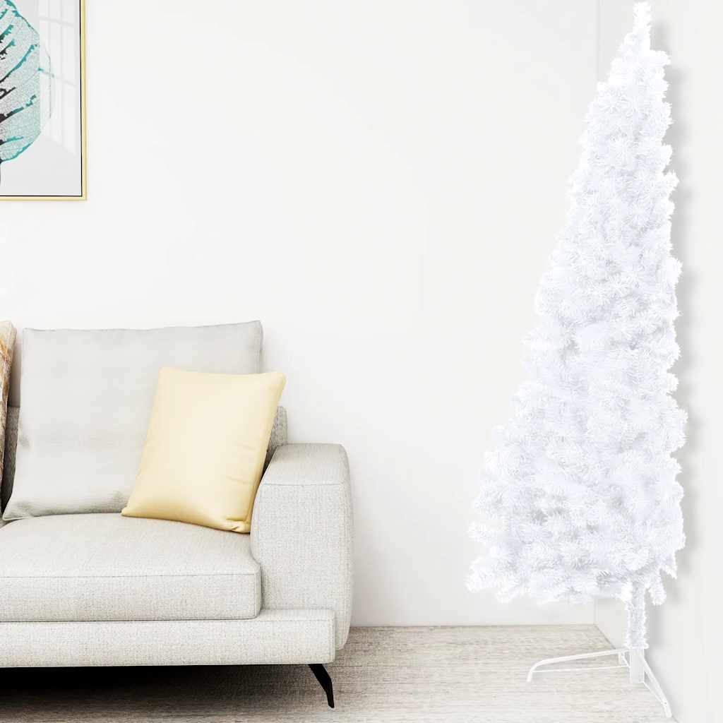 vidaXL Forhåndsbelyst kunstig halvt juletre med kulesett hvit 120 cm