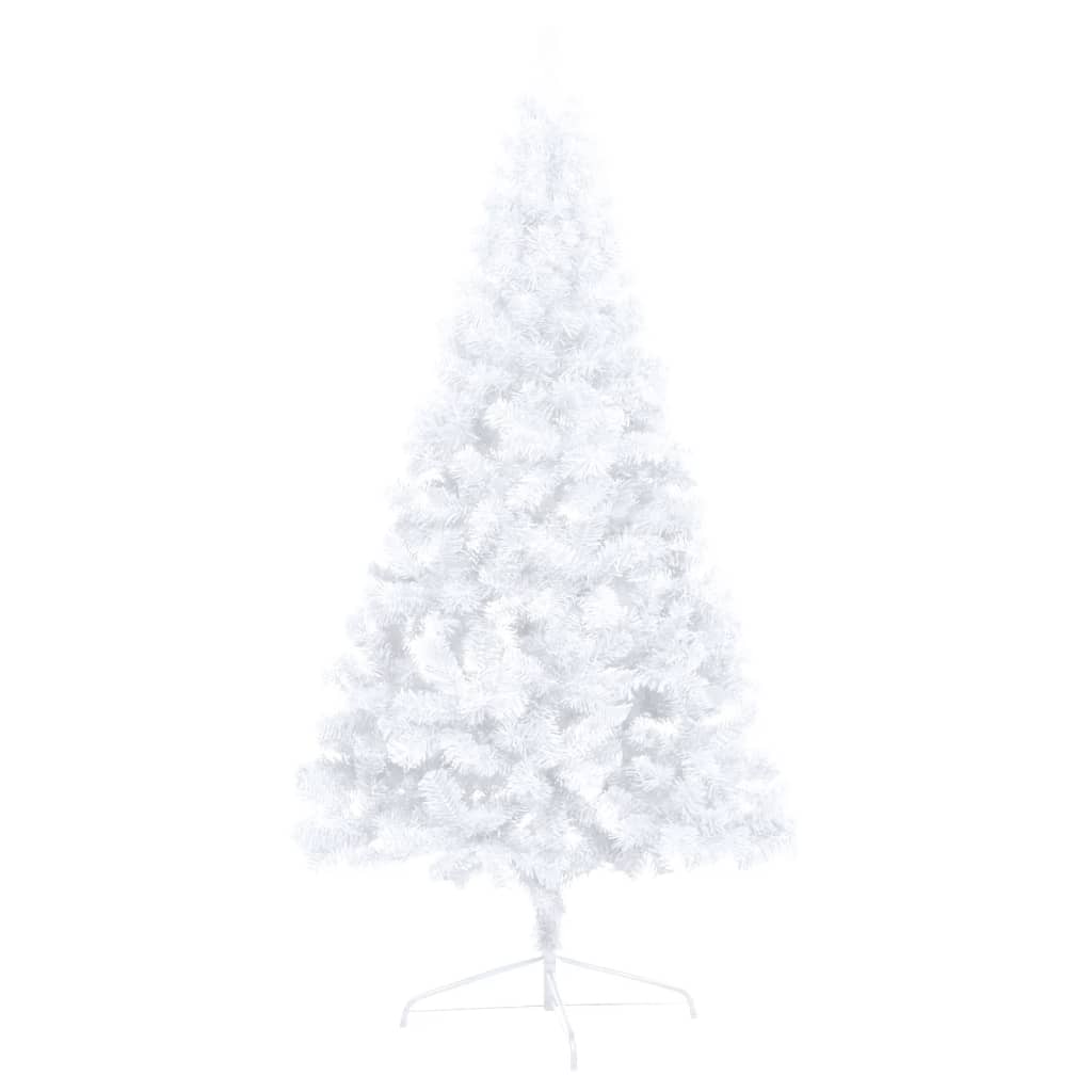  Umelý polovičný vianočný stromček s LED a guľami biely 120 cm