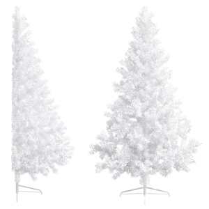 Umělý vánoční půl stromek s LED a sadou koulí bílý 210 cm - obrázek 4