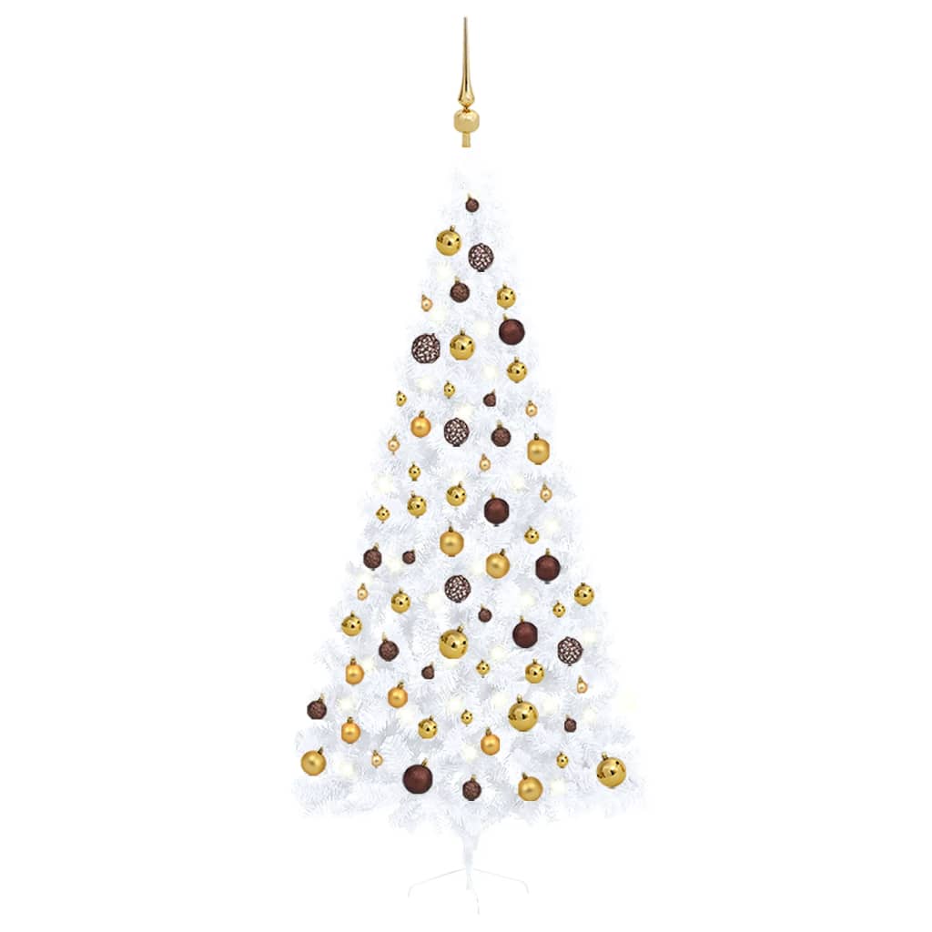 Demi-arbre de Noël artificiel avec LED et boules Blanc 240 cm