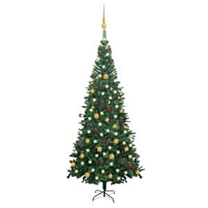 vidaXL valgustatud kunstkuusk kuulidega 240 cm, roheline
