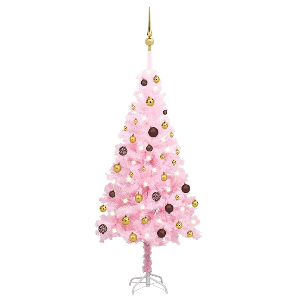 Rózsaszín PVC megvilágított műkarácsonyfa gömb szettel 120 cm 