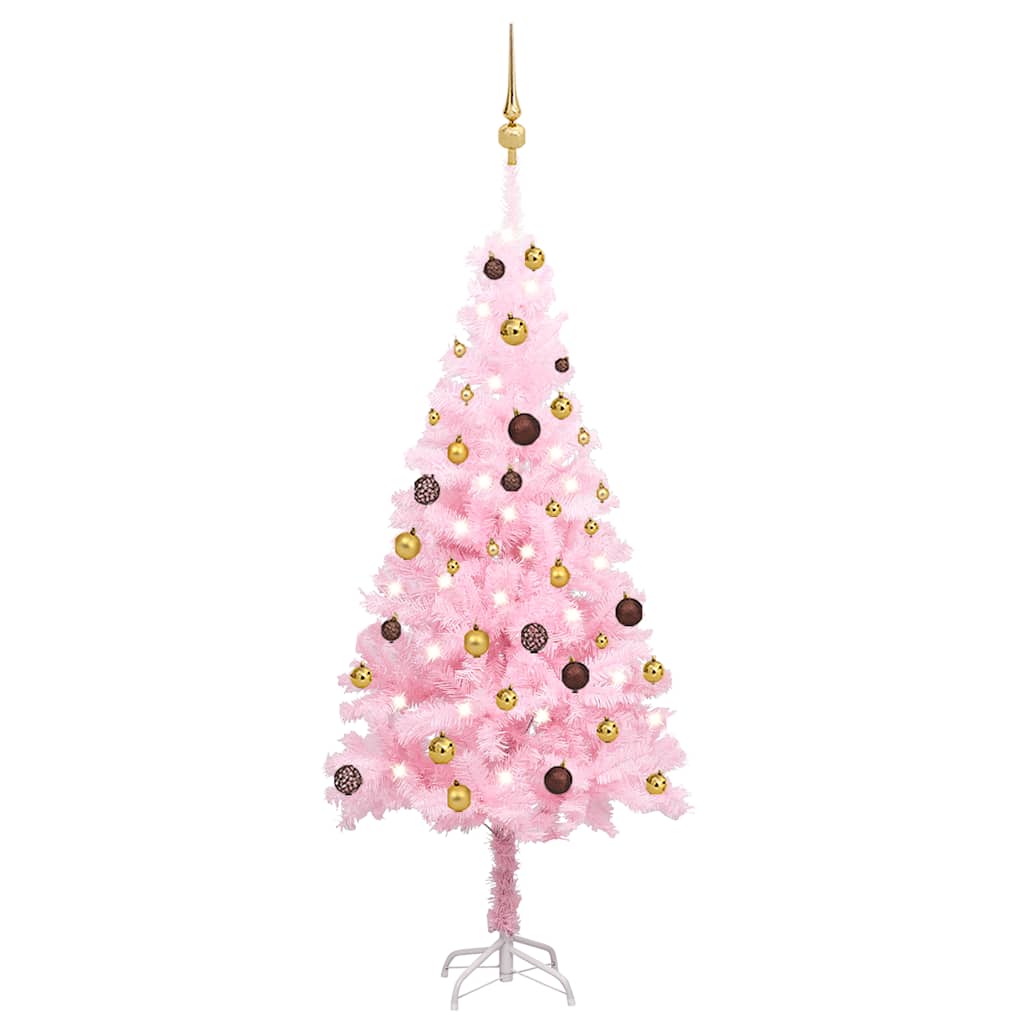 Arbre de Noël artificiel avec LED et boules Rose 150 cm PVC