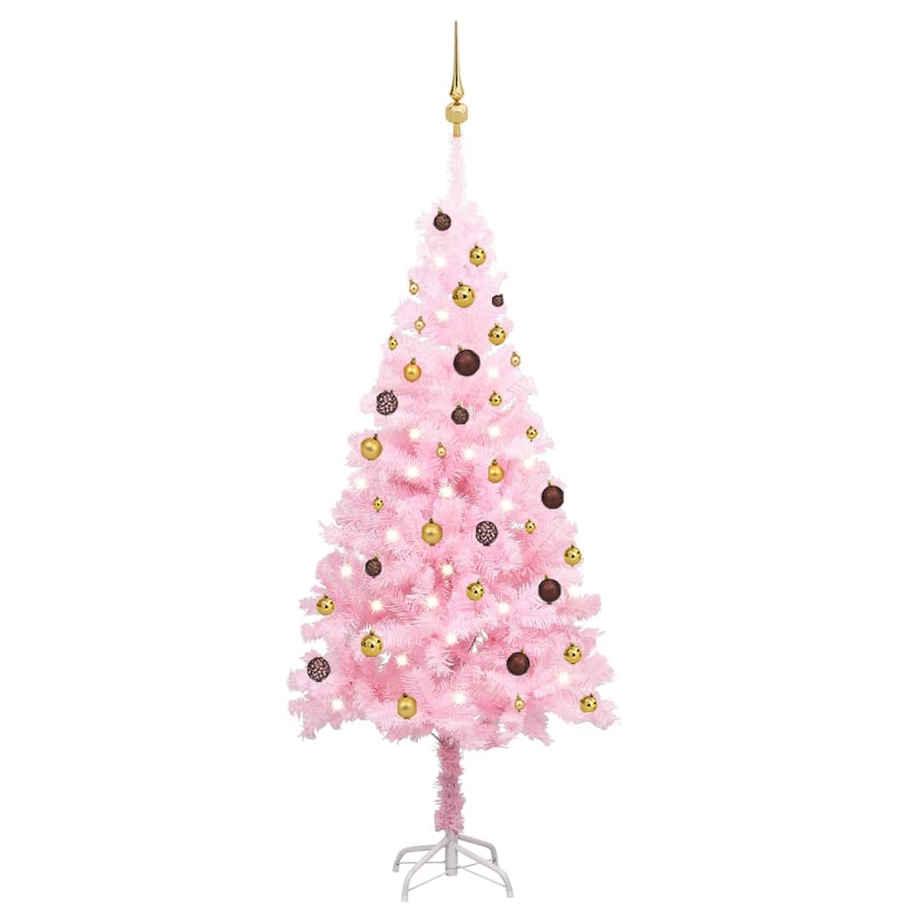 Árvore de Natal artificial c/ luzes LED e bolas 180 cm PVC rosa